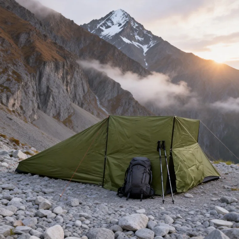 A-Type Triangle Camping Shelter 4 Person Ultralight Pole-Free Waterproof Sunshade Tent 3-Sided Cloth Widened Outdoor Hiking