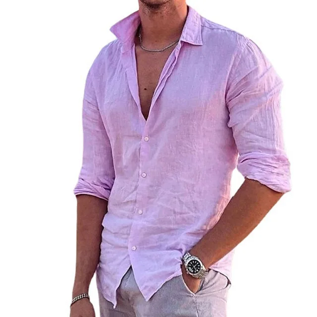 

Men's Cotton Linen Long Sve irt Comfortable Breathable Casual Sle hine Waable All Seasons Thin Material Flip Collar