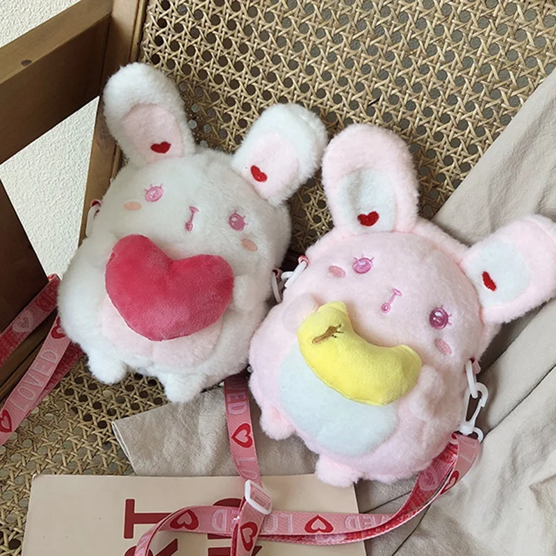 NEW-Bag Girl Cute Rabbit Messenger Bag Girl Purse Storage Bag Messenger Shoulder Bag Cartoon Rabbit Bag Girl Heart