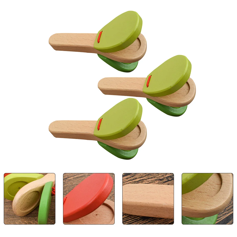 3 Pcs Toys for Babies Castanets Wood Percussion Instrument Fun Wooden Plaything Baby