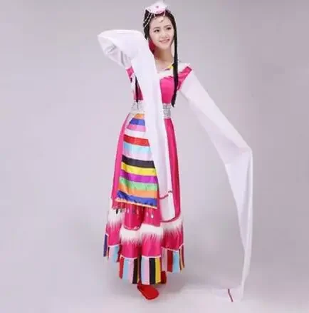 Chiński strój do tańca ludowego Kostium Tybetańska sukienka damska Przedłużający rękaw