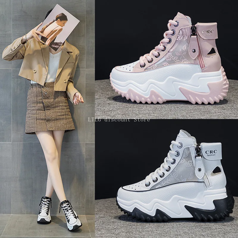 Shoes for Women Bilateral Zipper  White Platform Shoes Woman 2024 New Pink Sneaker Increase Leather Running Shoes Summer Spring