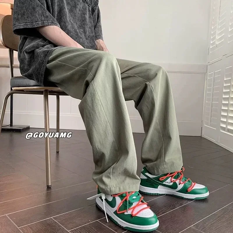 

Бежевые широкие брюки унисекс, свободные повседневные длинные брюки для уличной повседневной носки