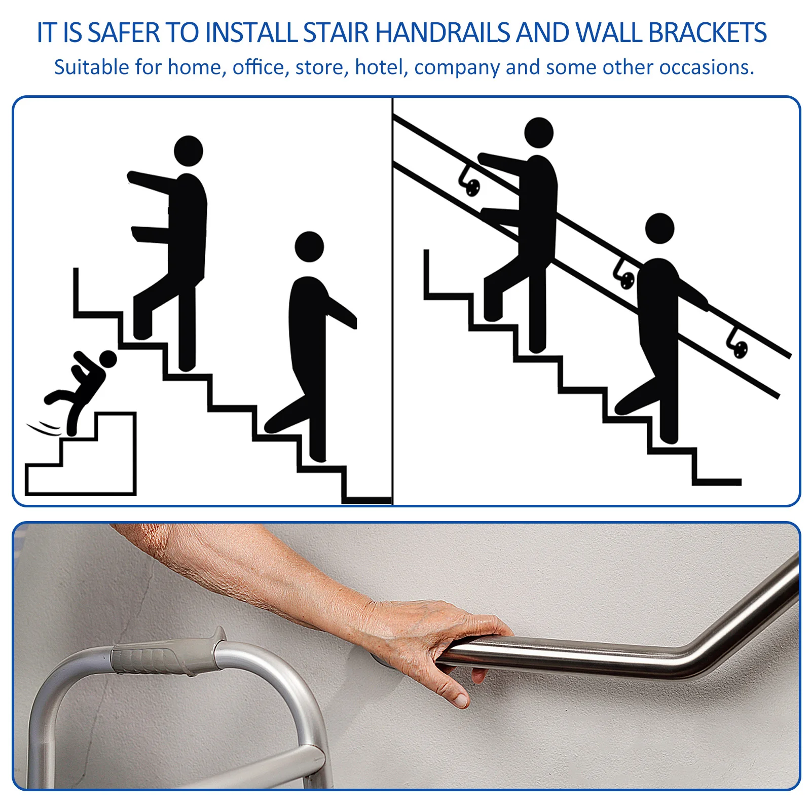 

5 pcs StainlessSteel HandrailBracket Durable SuitableHotel Restaurant Gym OfficeBuilding Villa