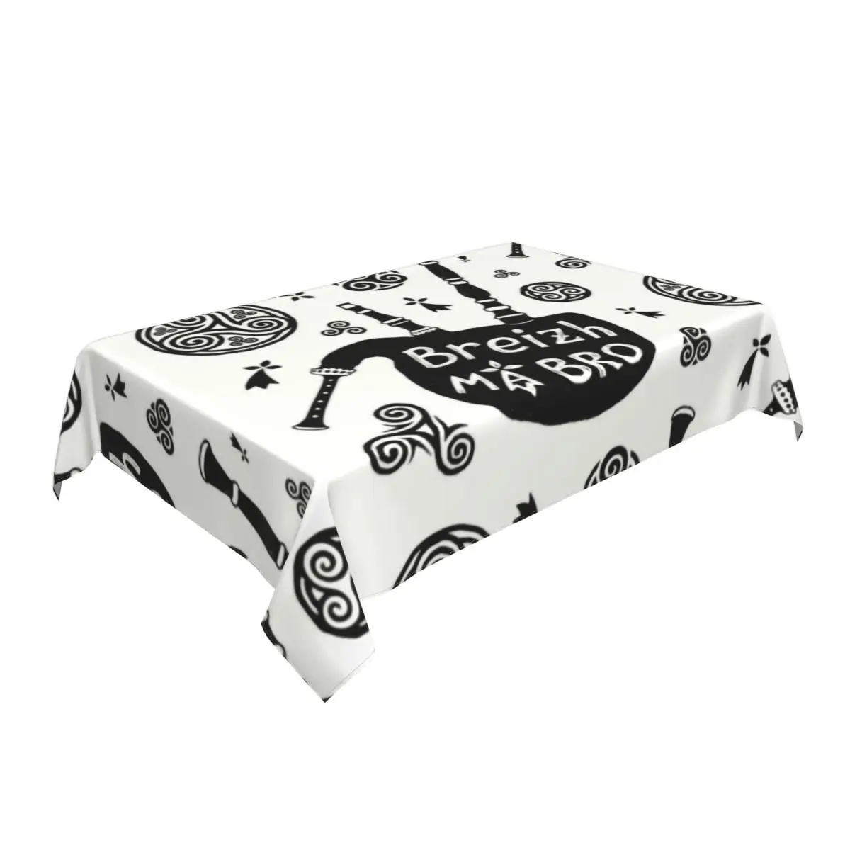 Rectangular Breizh Ma Bro Table Cover Fitted Brittany Breton Ermine Triskeles Table Cloth Backed Edge Tablecloth for Dining