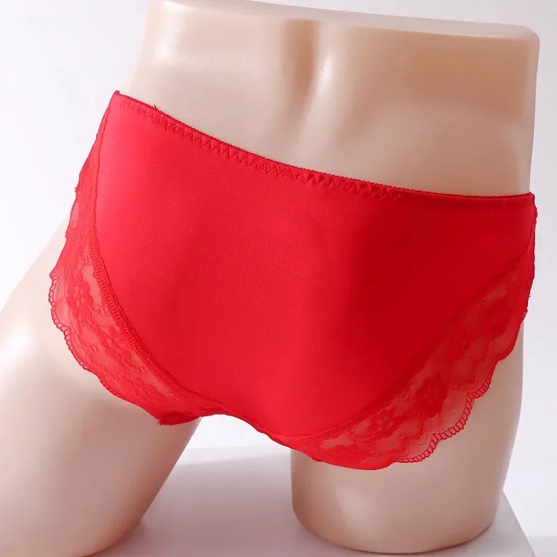 الأحمر الوردي سيسي الدانتيل رجل القوس ملخصات عبر خلع الملابس زهرة التطريز الحقيبة سراويل DJ نادي حفلة خاصة BF مثير ازياء