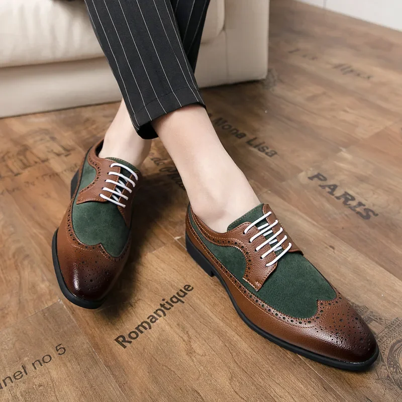 High Quality Mens Brock CasualLeather Shoes Lace Up Men Office Dress Oxford Shoes Vintage Classic Carving Business Wedding Shoes