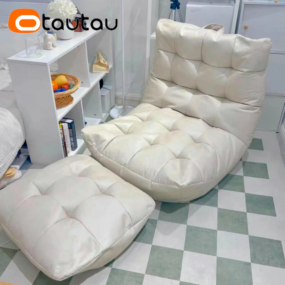 OTAUTAU Bean Bag Lounger Cover Without Filler Floor Seat Lazy Sofa Bed Couch Beanbag Sac with Footrest Stool Ottoman SF024