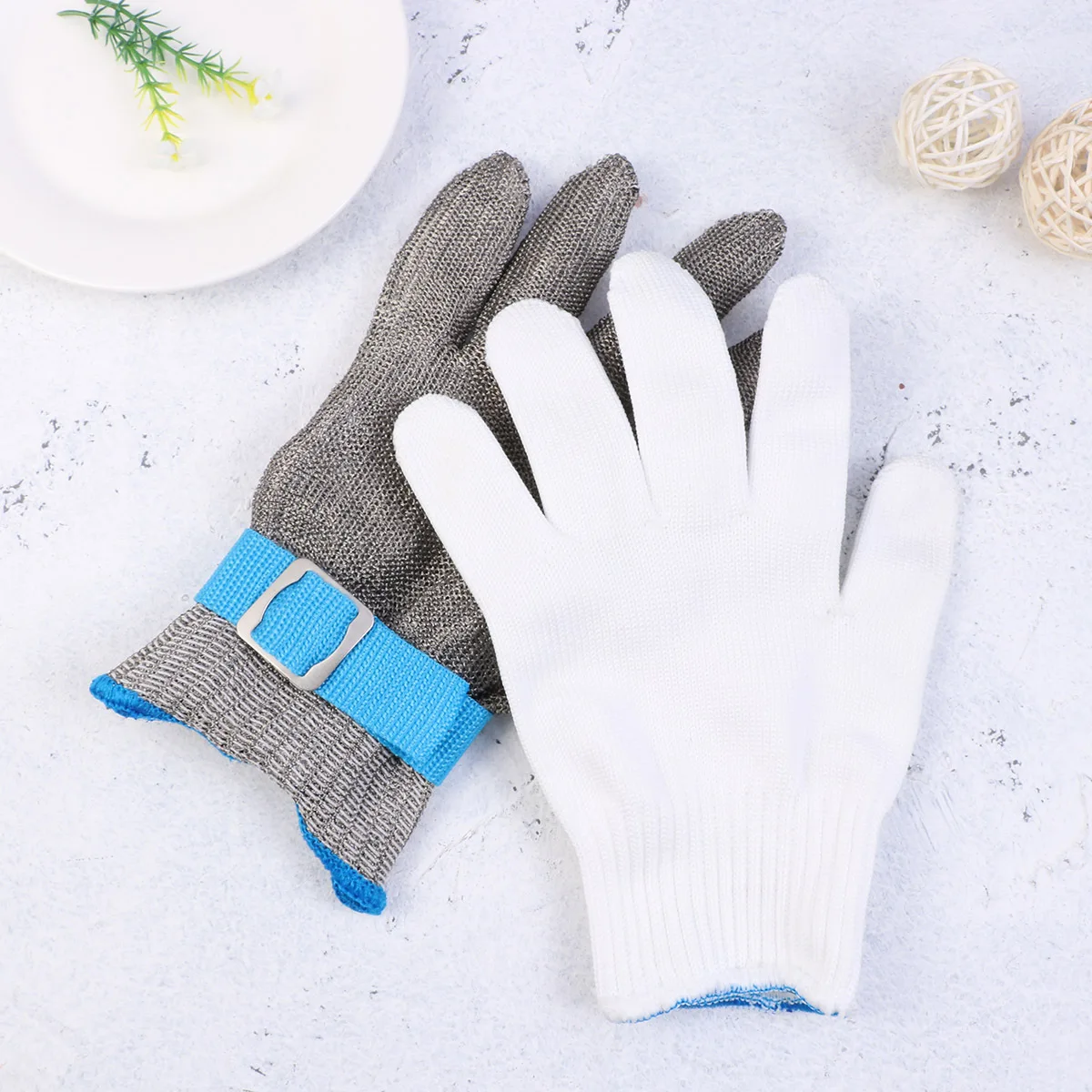قطع قفازات مقاومة المستوى 5 أسلاك الفولاذ المقاوم للصدأ مكافحة قطع قفازات واقية للمطبخ تقطيع الخشب نحت البستنة #3