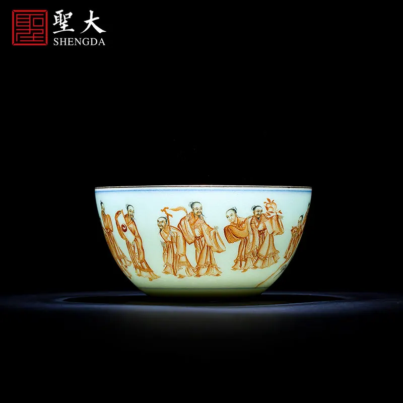 |ceramic tea bowl antique Kangxi alum red black color group immortal Club master cup all manual Jingdezhen tea set