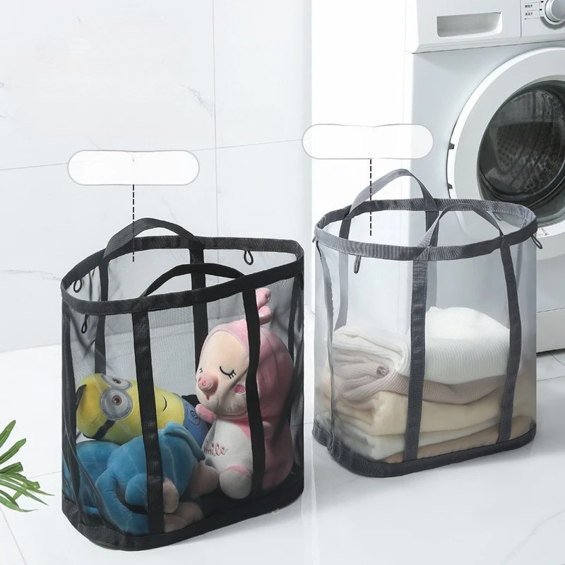 سلة غسيل شبكية من النايلون، قابلة للتنفس وقابلة للطي على الحائط، مناسبة لأنواع الغرف المختلفة، منظم تخزين الملابس القذرة #2