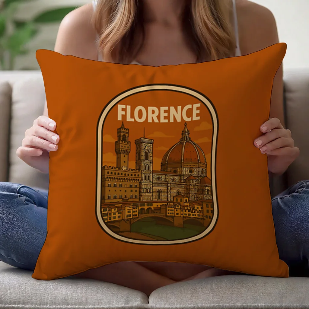 Vintage Florence Italy Art Pillowcase Throw Cushion Cover Home Decor European Travel Gift 45x45cm Souvenir