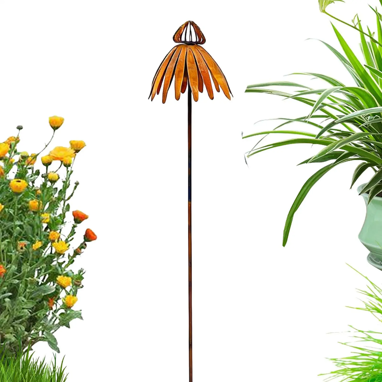 

Garden Stakes Retro Rusted Iron Flower Yard Art Garden Landscaping Stakes For Lawn Patio Porch Pathway Walkway Landscape Ground