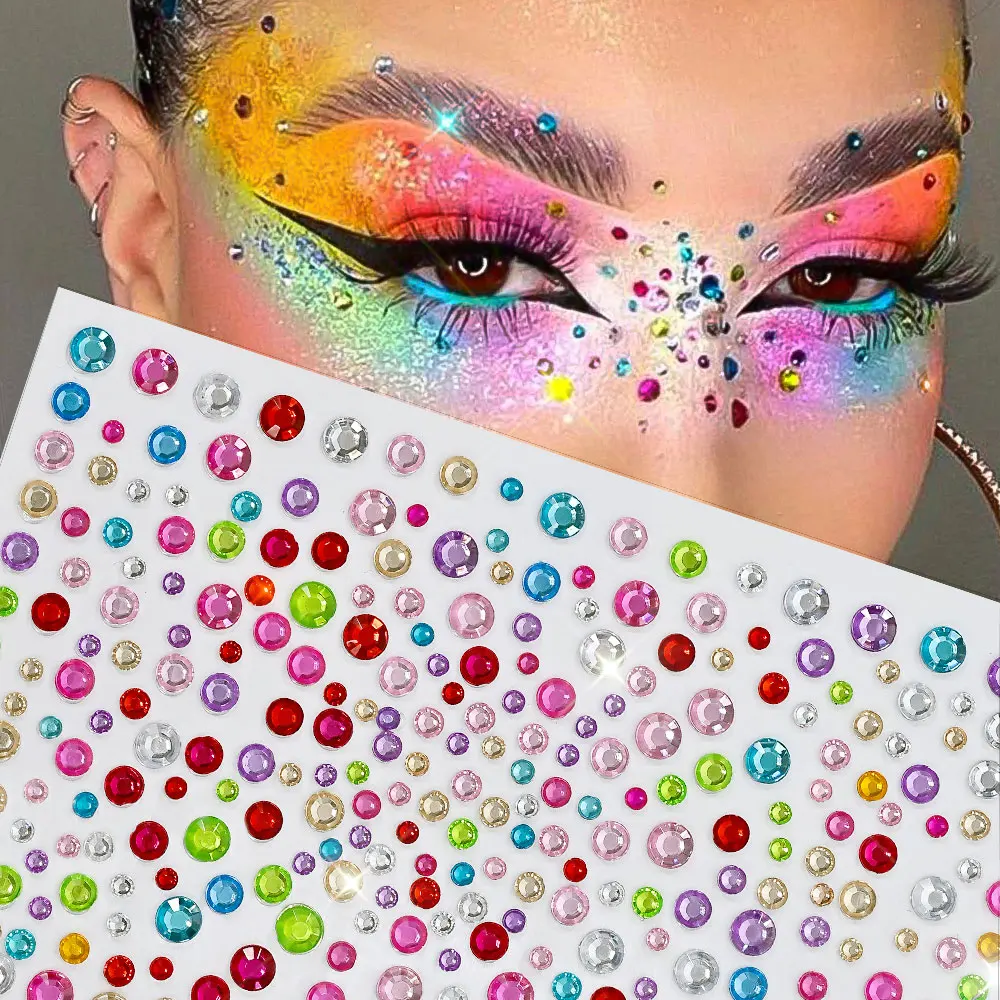 

1sheet 3D Colorful Round Crystal Rhinestone Stickers 3/4/5mm mixed Eyes/Face/Hair/Nails Diamond Decals Temporary Tattoo Decora 5
