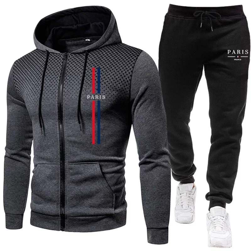 Men sports suit zipper jacket+pants two-piece set autumn winter casual daily necessities running clothes outdoor sports clothing
