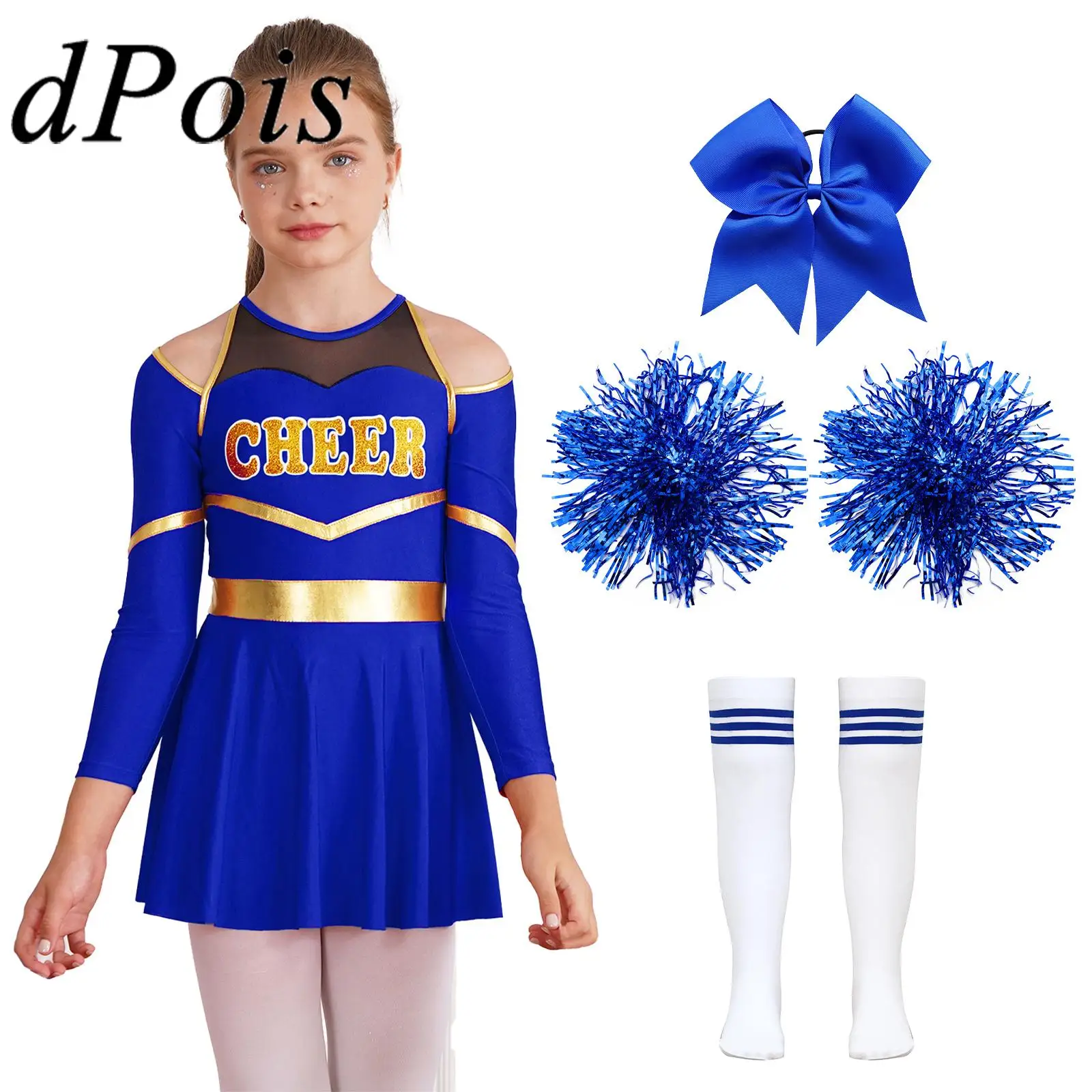 

Girl Cheerleader Costumes Cosplay Cheering Team Dance Outfits Girls Cheerleading Uniform Dress With Flower Balls Sets