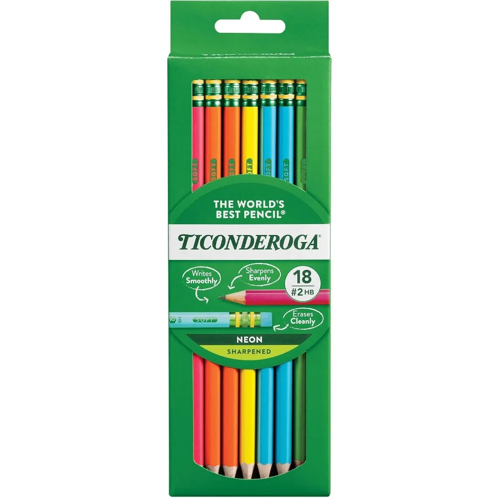 Pre-Sharpened Wood Cased Pencils HB #2 Soft Lead for Writing Drawing Sketching Neon Bright Colors 18 Count Bulk Pack School Office Supplies