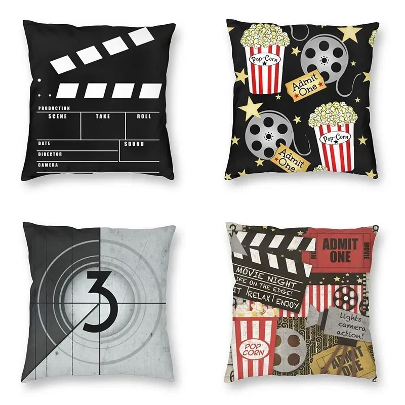 Retro Movie Night Popcorn Cushion Cover Camera  Floor Pillowcase Sofa Cool  Home