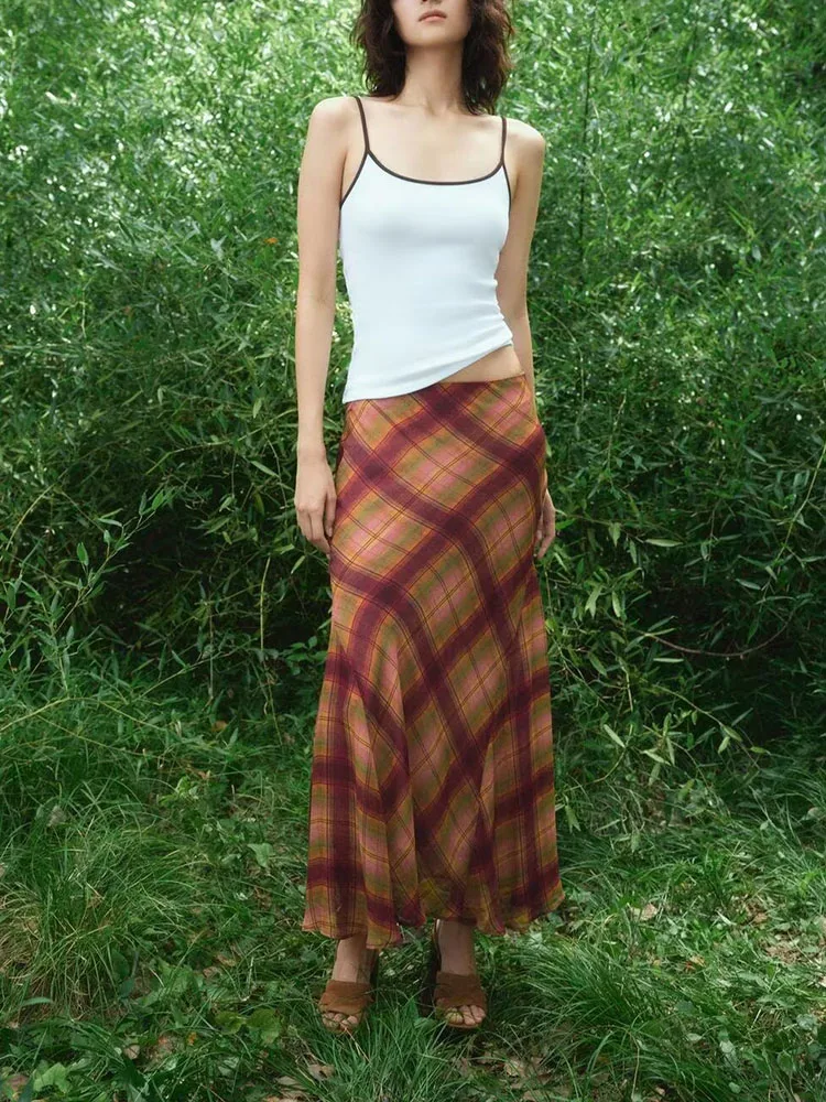 Herfst 2025, nieuwe collectie dames geruite midi-rok mid-taille a-lijn casual faion sexy rokken voor dames stand fit