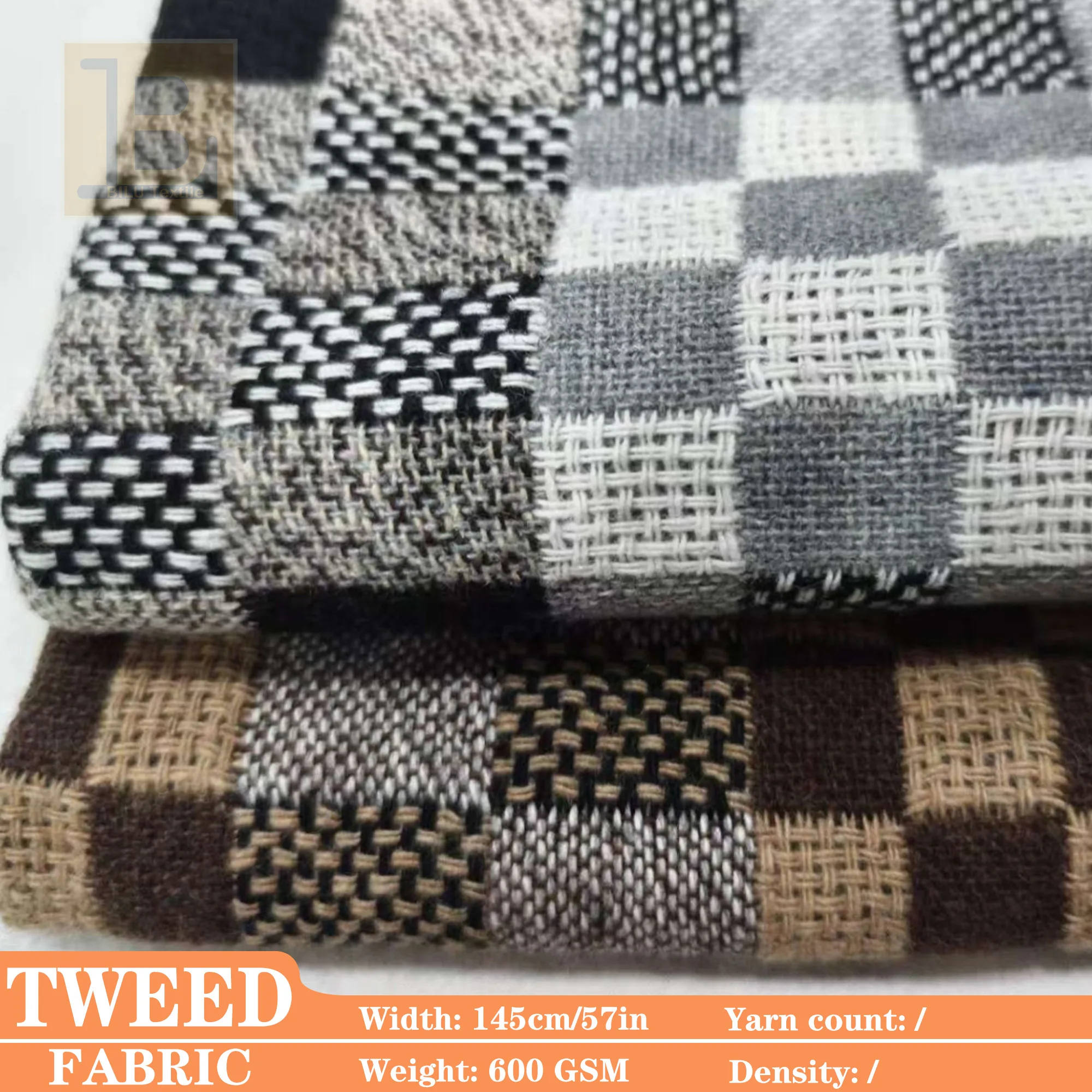 Grid Tweed Wool Fab… - image