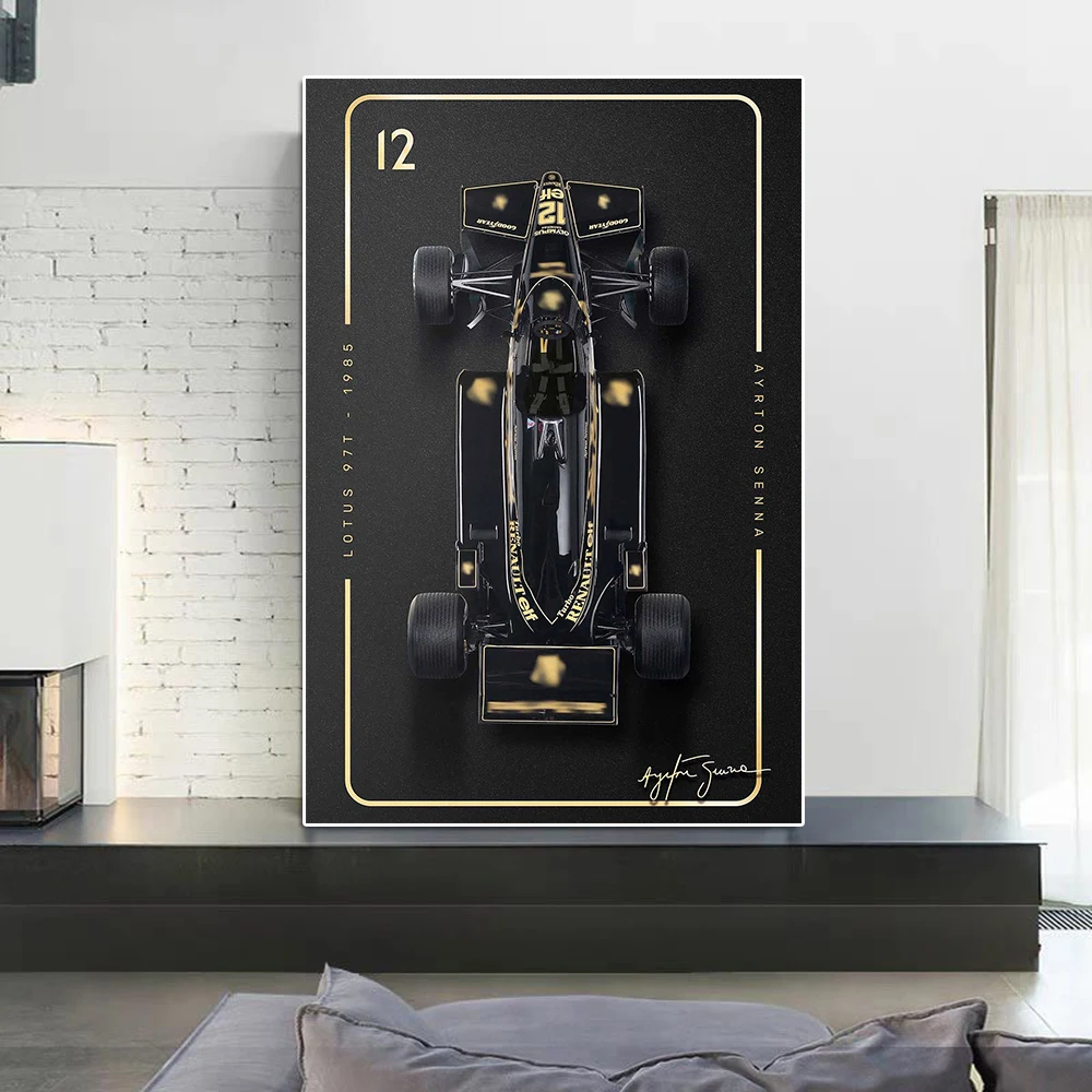 Formula Black And Gold Racing Poster Print Grand Prix Winner Senna Race Car Canvas Painting Club Wall Art Living Room Home Decor