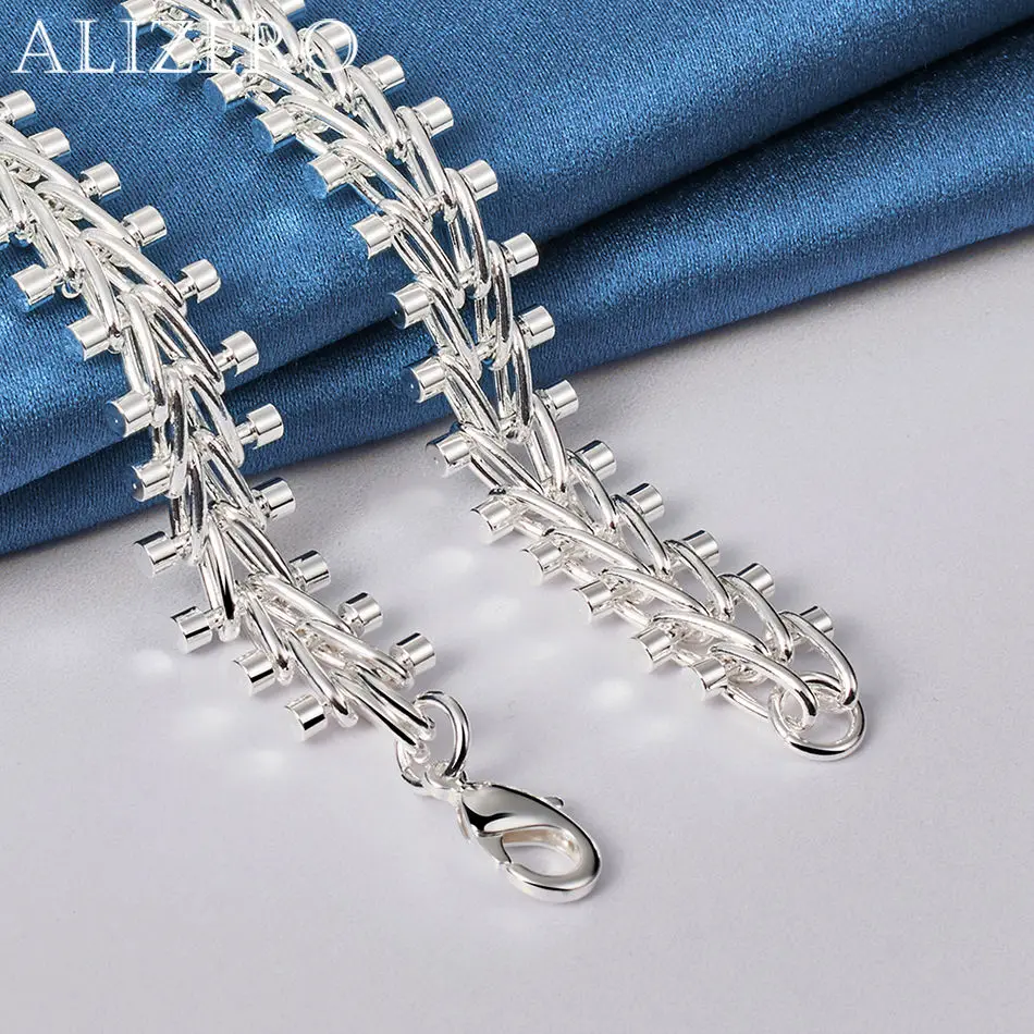 ALIZERO 925 Sterling Silver Necklace Double Row Beads Fishbone Necklaces Chain For Women Man Charm Fashion Jewelry