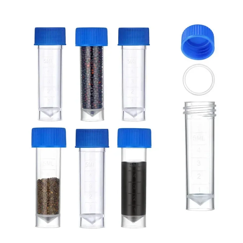25-100 Pcs 1-10ml Plastic Test Tube Vial Sample Container Screw Cap Bottle for Craft Powder School Office Chemistry Lab Supplies