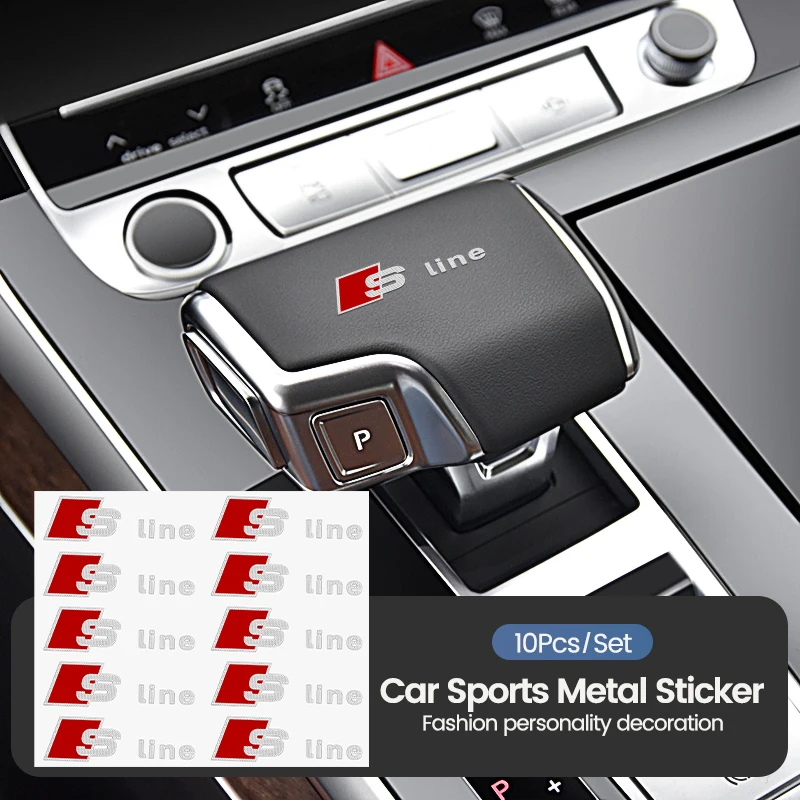 10PCS Car Interior Decoration Aluminum Stickers Badges Emblem Accessories for Audi S line A3 A4 B8 8P 8V B6 A5 A6 C7 Q5 B9 B7 C6