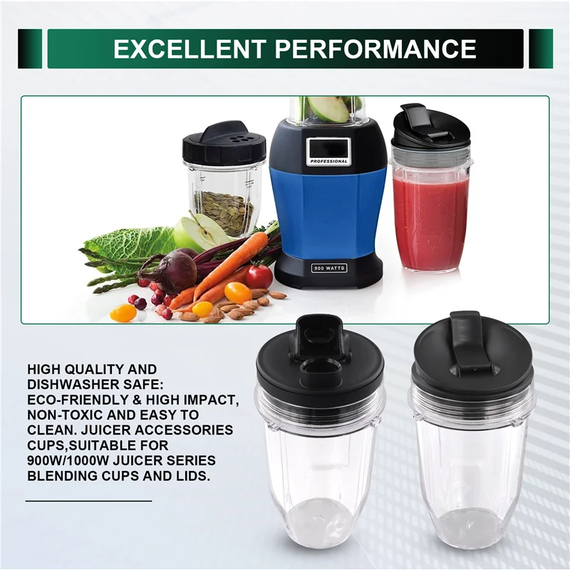 ABKR-For Nutri Ninja 18 Oz Cup With 2 Sealing Caps, Suitable For 900W/1000W NINJA Juicer Series Blender (2 Pack)
