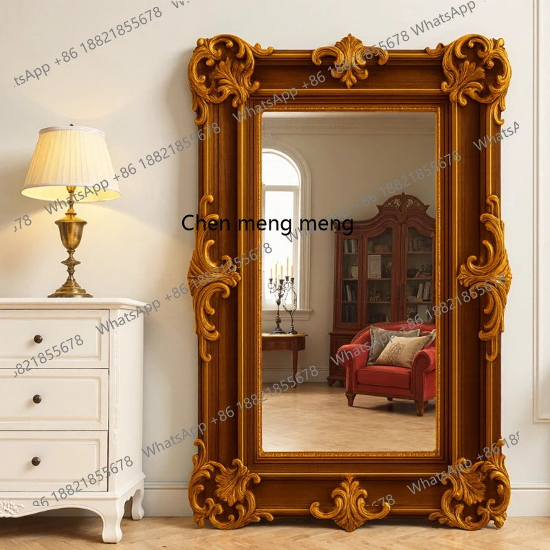 

European French classical carved full-length mirror household living room fitting entrance decorative mirror