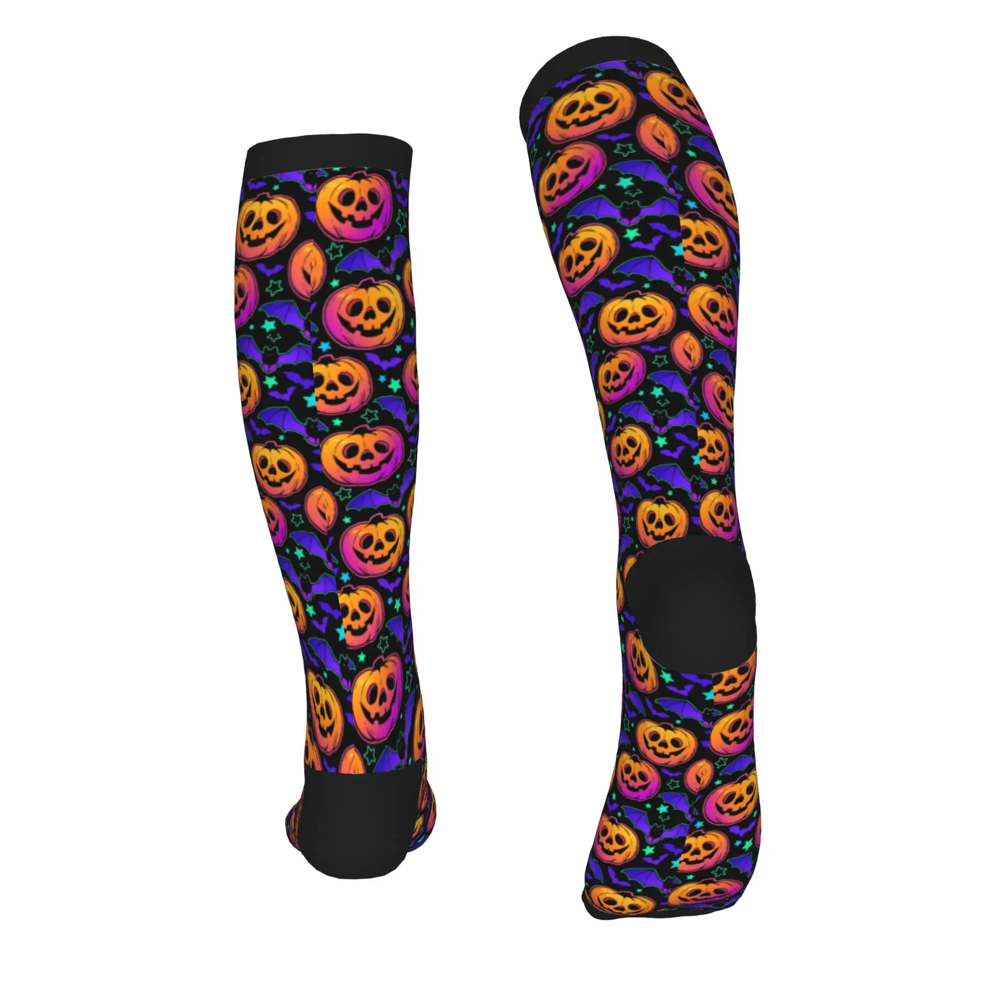 Harajuku Colorful Pumpkin Bats Star Moon Gothic Magic Mysterious Socks Men Women Warm Basketball Sports Sports Compression Socks view 3