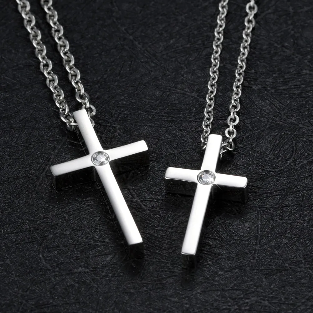 

Fashion Jewelry Lover Boy girl Necklace for Men & Cross Pendants 316 Stainless Steel Chain inlay crystal