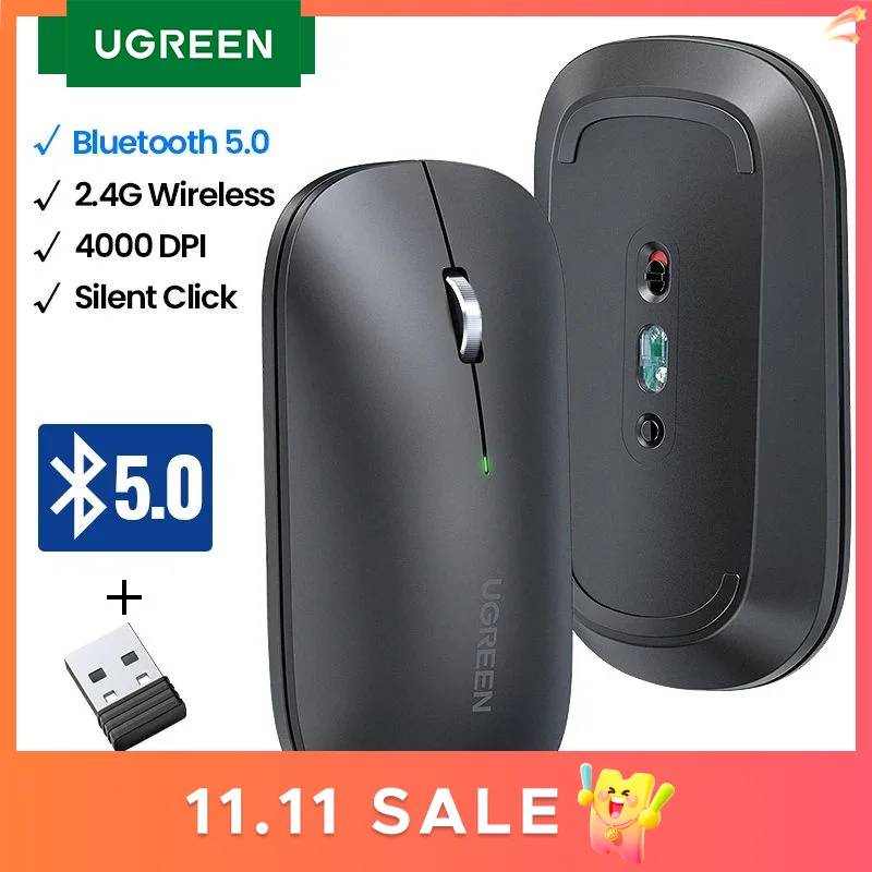 

UGREEN Mouse Wireless Bluetooth Silent Mouse 4000 DPI For MacBook Tablet Computer Laptop PC Mice Slim Quiet 2.4G Wireless Mouse