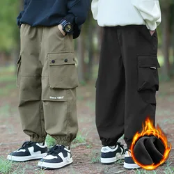 Jongens Broek 2024 Herfst Winter Winddicht Cargo Broek Voor Kinderen Plus Fluwelen Kinderen Broek Tiener Joggers Kleding 4-14T