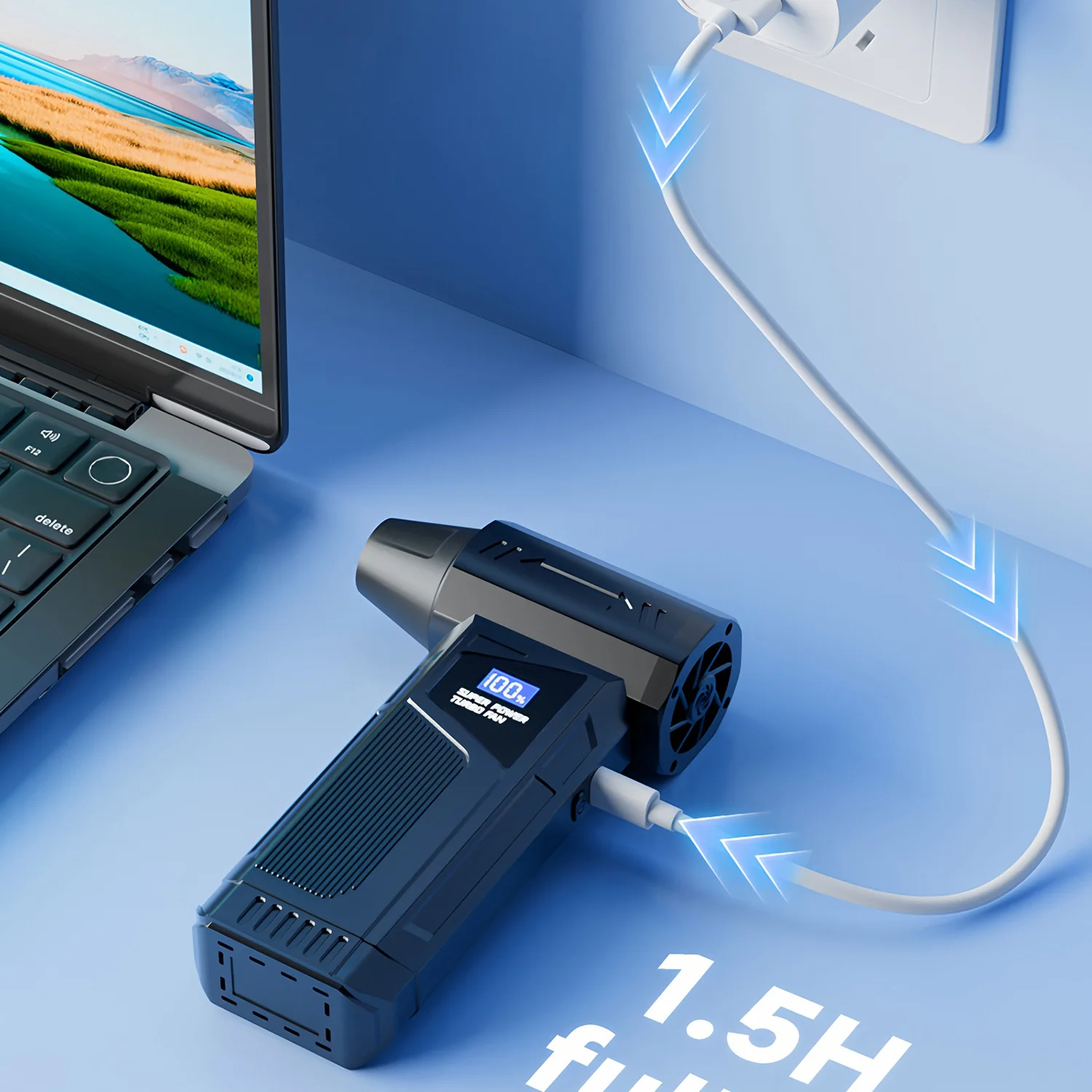 مروحة Warmco المحمولة المحمولة، مروحة تربو صغيرة قوية بقدرة 4000 مللي أمبير في الساعة، 110000PRM عالية السرعة قابلة لإعادة الشحن عبر USB للسفر والخارج #5