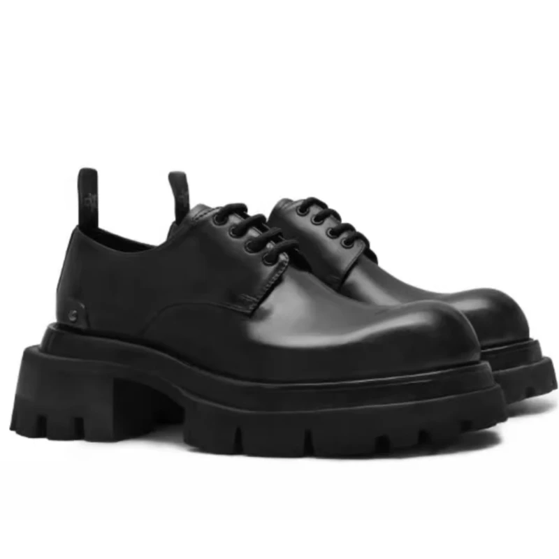 Men's Dress Shoes Casual Thick Bottom Height Increasing Round Head Derby Shoes Male Genuine Leather Grooms Wedding Oxford Shoes