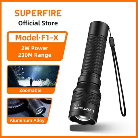 SUPERFIRE F1-X Mini 2W Zoomable LED Flashlight, Adjustable Focus Pocket EDC Torch for Outdoor Camping Hiking Emergency Light
