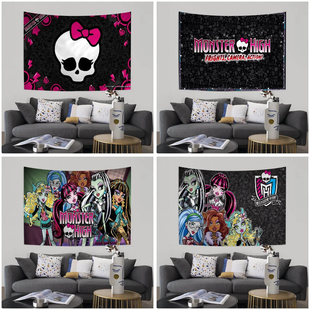 M-Monster Cartoon High Cartoon Tapestry Hippie Flower Wall Carpets Dorm Decor Art Home Decor