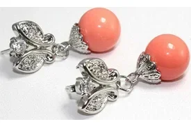 Hot sell Noble- hot sell new - shitou Pink Coral Beads White natural stone Crystal Butterfly Earrings