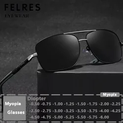 Metal Frame Fashion Tinted Myopia Nearsighted Glasses Men Square Prescription Glasses Outdoor Driving Sunglasses UV400 FELRES