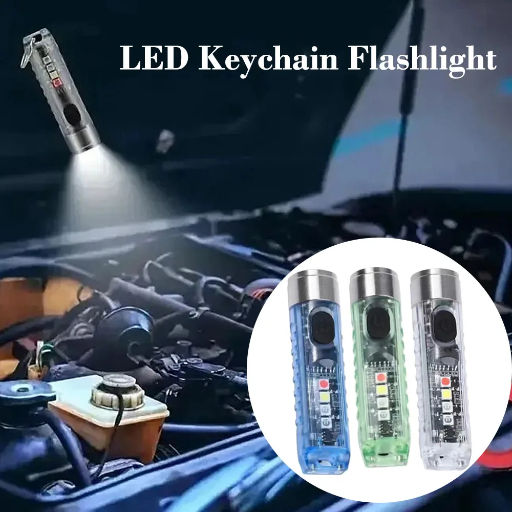

Mini Keychain Flashlight Portable Led Cob White/Green/Blue Shell Rechargeable Torch Magnetic Small Usb-C Fishing Bright Reading
