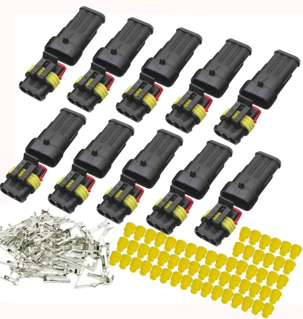 3 pin connector kit, 10 Kit Car Auto Electrical Connectors, Series Terminals Water Resisted for Car, Truck, Boat(3 pin Connector