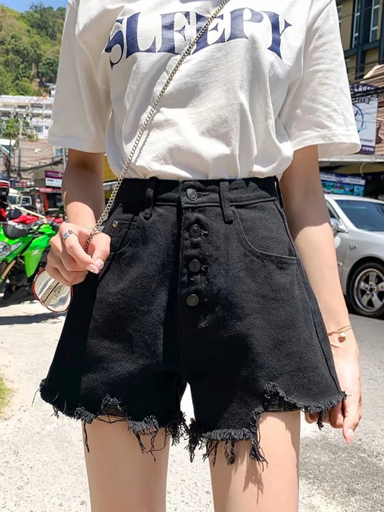 

Джинсовые брюки трапециевидной формы с высокой талией, новинка лета 2025, свободные утягивающие брюки больших размеров с расклешенным подолом, модные широкие шорты