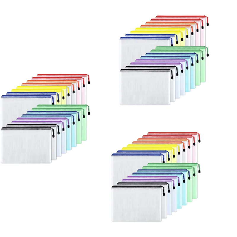 QWE-48Pcs Borsa per documenti con cerniera in rete, cartelle di file con cerniera impermeabile, formato A4, per forniture per ufficio scolastico, borse da viaggio