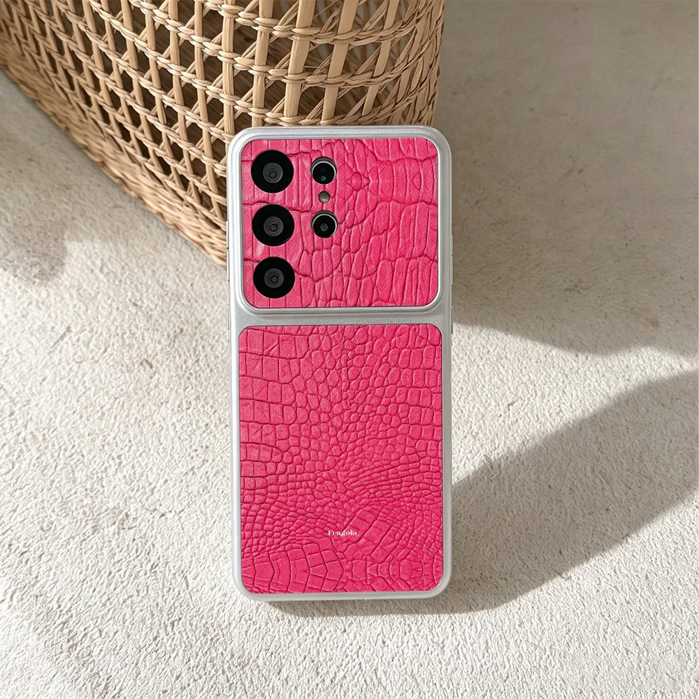 Fragola Hot Pink Croc Texture Phone Case For Samsung Galaxy S26 S25 S24 S23 S22 S21 S20 FE Plus Ultra 5G Skin texture