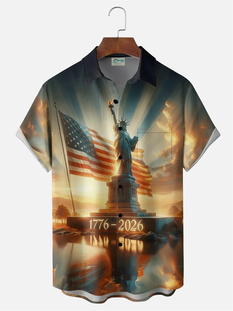 

Men's America 250 Years 1776-2026 Hawaiian Shirt Vintage US Flag Print, Casual Short Sleeve Button Down Shirt Summer Beach Wear