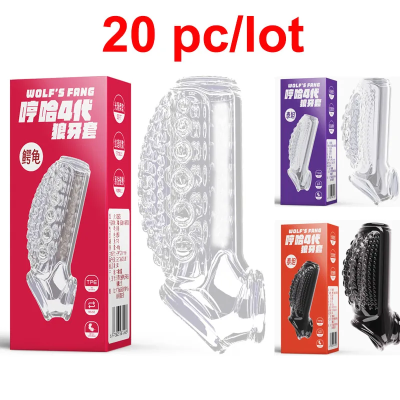 20pc/lot Wholesale Penis Enlargement Sex Toy  Sex Toi for Man Crystal Penis Sleeve Soft Cover Delayed Reusable Condom Cock Ring