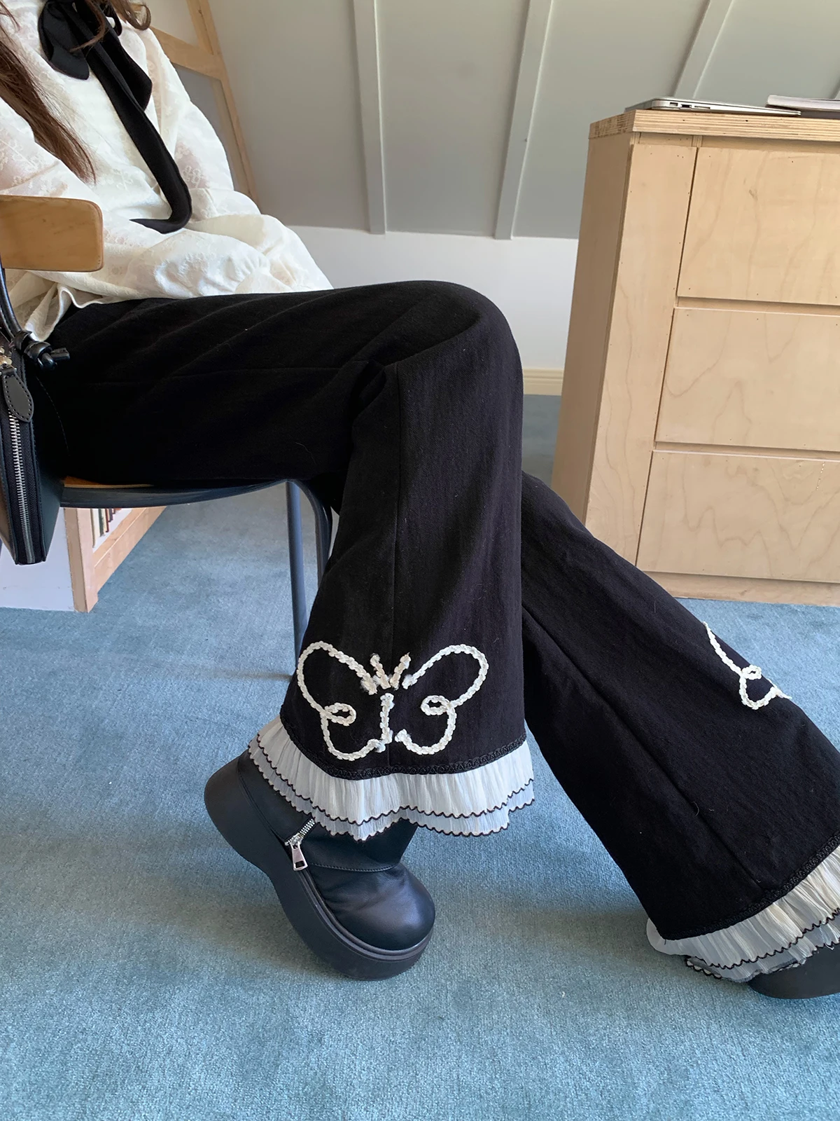 

Женские повседневные расклешенные брюки больших размеров с высокой талией, в корейском стиле, из полиэстера, осенний сезон