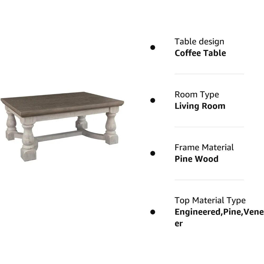 Havalance-Farmhouse Retangular Coffee Table, Cinza e Branco, Acabamento Resistente, Sala, Quarto, Escritório