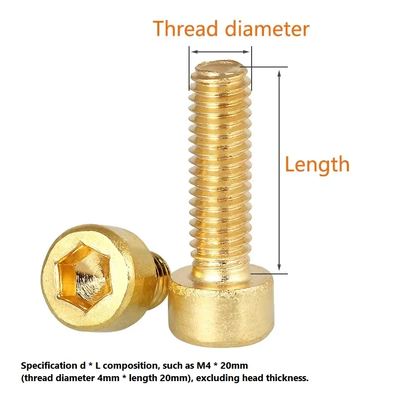 Brass Fully Threaded Hex Socket Head Cap Screws  Allen Cap Machine Screws For Furniture DIY M6 M8 M10 M12